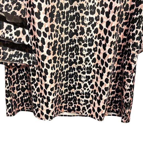 Luvamia V Neck 3/4 Bell Sleeve Animal Print Leopard Mesh Shirt Top - Picture 3 of 6